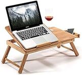 Folding Bamboo Laptop Table, Bed Table with Storage Drawer, Tray for PC Notebook, Bed Computer Laptop Table, Tilt Table, 50 x 30 x 20 cm