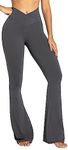 Sunzel Flare Leggings, Crossover Yoga Pants with Tummy Control, High-Waisted and Wide Leg, 30" Dark Grey, Small