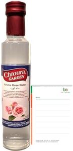 Orientalisches Rosenwasser 250ml Glasflasche- ideal zum Backen und Kochen - Blütenwasser zur Aromatisierung von Süßspeisen, Backwaren und Getränken + Ben’s Garden Notizblock Set