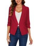 MINTLIMIT Open Front Suits for Women Formal Blazers UK Plus Size Classic Jacket Hook Closure (Red M)