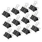 kuou 12 pcs Binder Clips, Black Metal Paper Clips, 41mm Sizes Foldback Clips Clamp Binder Clips with Box for Office Home Supplies