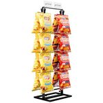 Puricon Chip Rack Display Stand, 2 Row with 32 Clips Chip Stand Display for Party Retail Potato Chip Bag Holder Potato Chip Rack Chip Holder for Countertop Counter with 2 Display Label -Black