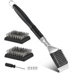 BBQ Grill Cleaning Brush&Scraper – Barbecue Wire Brush for Grill– 17'' Stainless Grill Grate Cleaner 2 Replaceable Stainless Steel Bristles Head - Safe Grill Accessories&Tools for Charcoal/Electrical/