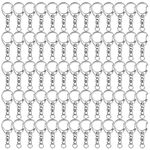 Roctee 120 Pcs Key Chain Clip D Snap Hook Split Metal Keychain with Chain, Keychain Parts Hardware with 8mm Open Jump Ring and Connector, DIY Crafts Key Ring (Silver), Keychain Hardware