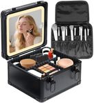 Yenovia Travel Makeup Case with Lighted LED Mirror – Waterproof Cosmetic Organizer with Adjustable Dividers, Portable Makeup Train Case for Women, Black