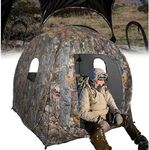 FUNHORUN Hunting Blind 360 Degree See Through with Floor Mat, 2/3 Person Ground Blind, Quick Set Pop Up Tent, Spring Steel Camouflage Tent for Deer and Turkey