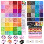 36600+ Pcs Beads for Making Jewellery, Funtopia 60 Colors Small Seed Glass Beads for Bracelets Making with 3 Storage Box, Letter Beads, Evil Eye Beads, DIY Art Craft Kit for Girls