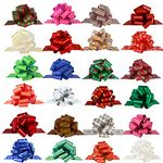 PintreeLand 24PCS Christmas Wrap Pull Bows with Ribbon 5” Wide Wrapping Accessory for Xmas Present, Gift, Florist, Bouquet, Basket, Xmas Tree Decoration (24 PCS)