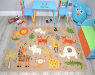 Kids Zoo Animals Dinosaur Rugs Washable Nursery Playroom Bedroom Colourful Childrens Toddler Soft Durable Play Mats (Nursery Rug, 80cm x 120cm)