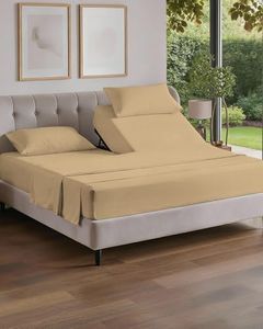 Flex Top Split Head King 4 Piece Sheet Set - Comfy Breathable & Cooling Bed Sheets Set - Hotel Luxury Bedding for Women, Men, Kids, Teens, Boys & Girls - Deep Pockets, Soft - Oeko-Tex - Heathered Tan