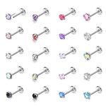 Adramata Hypoallergenic Nose Rings 20Pcs 18G 20G Surgical Stainless Steel Nose Ring Studs L Shaped Screw Threadless Push In Nose Studs CZ Opal Heart Nose Rings Piercing Jewelry for Women Men