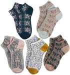 WDIRARA Women's 5 Pairs Floral Print Striped Cute Socks Casual Ankle Crew Socks Green 36-39