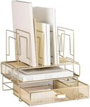 Gold Desk Organizer - Gold Desk Accessories for Women Office Set Includes Detachable File Organizer, Stackable Paper Tray, Stackable Drawer - Gold Office Supplies for Desk Gold File Organizer for Desk