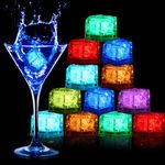 12 Pack Light Up Ice Cubes, Multi Color Led Ice Cubes for Drinks with Changing Lights, IP67 Waterproof Reusable Glowing Flashing Ice Cube for Club Bar Party Wedding Decor