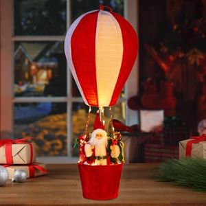 24.4 Inch Christmas Musical Santa Claus's Special Delivery Hot Air Balloon, Battery Operated Flame Lighted Balloon for Home Decoration-Red