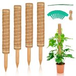 4 Pack 15.7 Inches Moss Pole Plant Support for Monstera, Coir Totem Plant Pole with 10 Garden Cable Ties, Coir Support Sticks for Plants Climbing to Grow Upwards (4-Pcs)