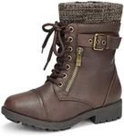 DREAM PAIRS Girl's Mid Calf Combat Ankle Lace up Boots Brown Size 5 Big Kid