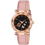 Talgo Alluring Analogue Flower Black Dial and Peach Leather Strap Graceful Stylish Wrist Watch for Girl and Women Pack of 1-GEN-RG-Flower-BF-BLK-D-PCH-L