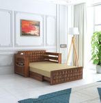 Roliwal Furniture Solid Sheesham Wooden Sofa Cums Bed With Mattresses For Living Room | Rosewood 2-Person Sofa Cums Bed For Bedroom Without Pillow (Honey B, 2 Seater)