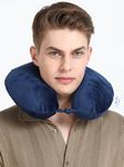 COZYARDS Memory Foam Neck Pillow for Travel, 1 Year Brand Warranty, Premium Velvet Cover for Superior Comfort & Neck Support, for Flight, Train, Bus, Car Rides or Home Use - Sapphire Blue