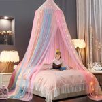 Wnqou Rainbow Bed Canopy,X-Large Princess Rainbow Canopy Hanging Netting for Girls Bedroom Decor,Kids Fairy Dream Play Tent for Room,Reading Corner