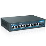 YuanLey 11 Port Gigabit PoE Switch, 8 PoE+ Port 1000Mbps, 2 Gigabit Uplink, 1 SFP Port, 120W 802.3af/at, Metal, Qos, Unmanaged Plug and Play AI Smart Detection Ethernet Switch