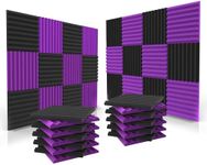 52 Pack Acoustic Panels 1 X 12 X 12 Inches - Acoustic Foam - Studio Foam Wedges - High Density Panels - Soundproof Wedges - Black/Purple