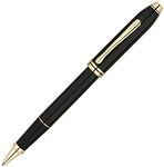 Cross Townsend Refillable Click-Off Cap Lacquer Rollerball Pen with 23 Carat Gold-Plated Appointments, Fine Ballpoint, includes Premium Gift Box and Black Gel Ink Cartridge, 1 Pack, Black