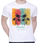 CreativiT Graphic Printed Regular Fit T-Shirt For Unisex Music Sea & Beach Tshirt | Casual Half Sleeve Round Neck T-Shirt | Cotton | D00889-3_White_Small