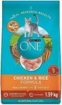 Purina ONE Dry Cat Food, Chicken & Rice Formula - 1.59 kg Bag