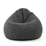 rucomfy Beanbags Slouchbag Large Corduroy Bean Bag Chair - Adult Bean Bag with Filling - Home Furniture Seating for Living Room or Bedroom - Machine Washable - 80 x 110cm (Slate Grey, Beanbag)