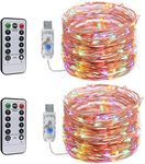 [2 Pack] QOCNAM Led String Lights, 10M 100LED String Fairy Lights USB Powered Copper Wire Lights with Remote Timer,8 Mode Waterproof for Christmas Bedroom Party Garden Wedding Decorative (Multi Color)