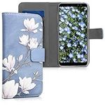 kwmobile Wallet Case Compatible with Samsung Galaxy A8 (2018) Case for Phone - Magnolias Taupe/White/Blue Grey