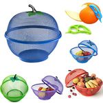 HK Online Blue Apple Mesh Fresh Fruits Basket & Ring Citrus Peeler, Fruit Bowl, Decorative Tablepiece -Keep Unwanted Pets, Bugs & Insects Out (1 Blue)