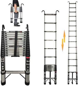 Échelle télescopique pliante de 5 m avec crochet amovible, multifonction, antidérapante, extensible, capacité de charge de 150 kg, pour le jardin et l'intérieur