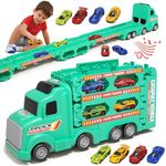 Transport Car Carrier Truck Toy for Kids 3 4 5 Years Old, 50In Ejection Race Track with 8 Cars, Sound & Light, Best Birthday Gift Vehicle Toys Set for Boys and Girls