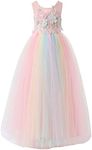 Bow Dream Tulle Flower Girl Dresses Bridesmaid Wedding Party Photoshoot, Pink Rainbow, 10