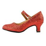 missfiona Women's Glitter Latin Ballroom Dance Shoes Pointed-Toe Y Strap Dancing Heels(6.5, Red)