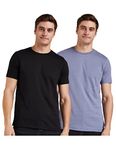 Amazon Brand - Symbol Men's Cotton T Shirt | Round Neck | Half Sleeve | Plain | Combo Pack of 2 - Regular Fit (Available in Plus Size) (Country Blue & Jet Black_3XL)