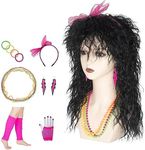 Yan Dream Black Long Curly Wig 80s Style Suit Rocker Star Accessories Theme Party Halloween Wigs