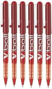 Pilot VB5 V Ball Lot de 6 stylos à bille Encre liquide Pointe métal fine 0,7mm Ligne 0,4 mm Rouge
