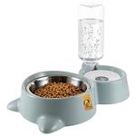 Foodie Puppies 2in1 Pet Feeding Bowl and Water Bottle Set for Puppies and Cats | Stainless Steel Bowl | Wet and Dry Food Bowl with Automatic Water Flowing Dispenser Bottle, (Twin Feeder)