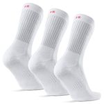 DANISH ENDURANCE Tennis Crew Socks, Cushioned Striped Sports Socks, Black Socks, Grey & White Socks, for Men & Women, 3 Pack White, 9-12