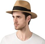 Lanzom Summer Beach Sun Hats for Men Foldable Floppy Travel Packable Staw Hat, Wide Brim Hat (Style B-Khaki, Small)