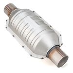 FOMIUZY 2 Inch Inlet/Outlet Universal High Flow Front Catalytic Converter Direct-Fit with O2 Port & Heat Shield