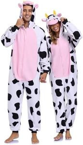 GOGOBOND Unisex Adult Onesie Cow Fleece Halloween Costume Animal Pajamas One Piece Cosplay Sleepwear XL