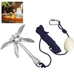 BUZIFU Kayak Anchor kit 3.3lb Folding Grapnel Anchor Kit Small Boat Anchor Carbon Steel Complete Kayaking Paddle Board Anchoring Kit with 39ft Marine Rope for Fishing Kayaks,Canoe,Jet Ski, PWC