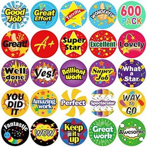 Yoklili Pack of 600 3/4" Teacher Reward Motivational Stickers for Kids, Incentive Sticker for Children Students Classroom, 24 Designs