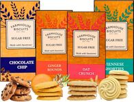 Farmhouse Sugar Free Biscuits For Diabetics Multipack Selection Box - Viennese Shorties, Ginger Cookies, Choc Chip Cookies, Oat Crunch Cookies | Ideal for Weight Loss (Pack of 2 (4Mix Flavours))