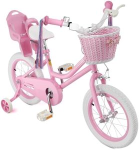KORIMEFA Girls Bikes Ages 2-7 with Training Wheels 12 14 16 Inch, Toddler Bicycle with Streamers, Basket and Doll Seat, Coaster Brake, Birthday Gift